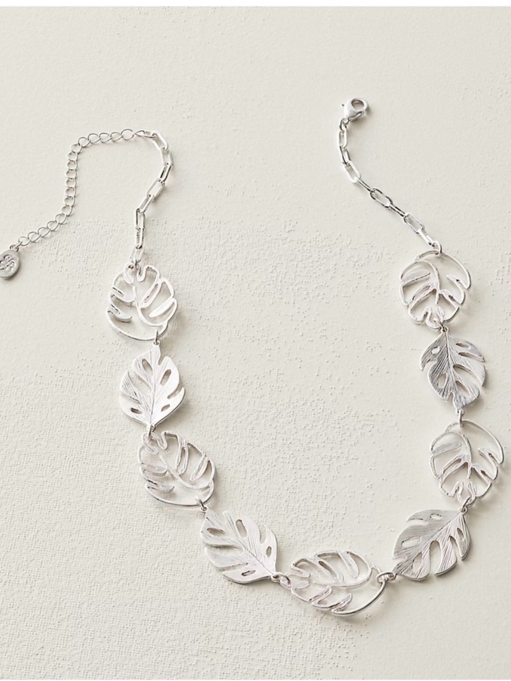 Tommy Bahama harbor glow monstera Silver Leaf-Link statement Necklace